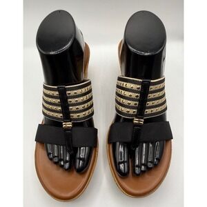 Italian Shoemaker Women 9 Black Gold Embellish Slip On Wedge Sandals Casual